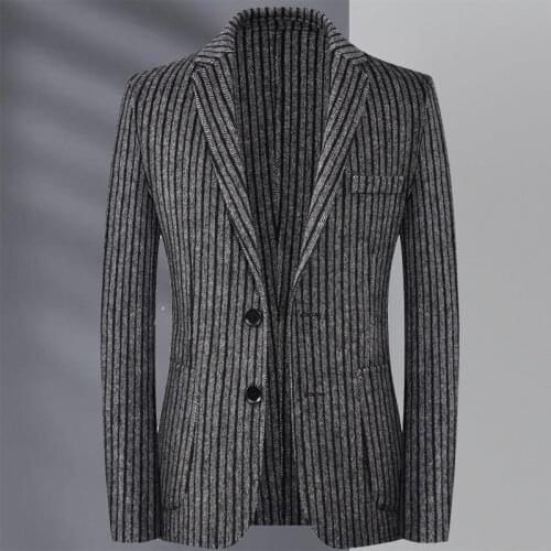 Autumn and winter contracted double-sided woolen handmade suit men slim stripe small suit men cashmere suit coat men