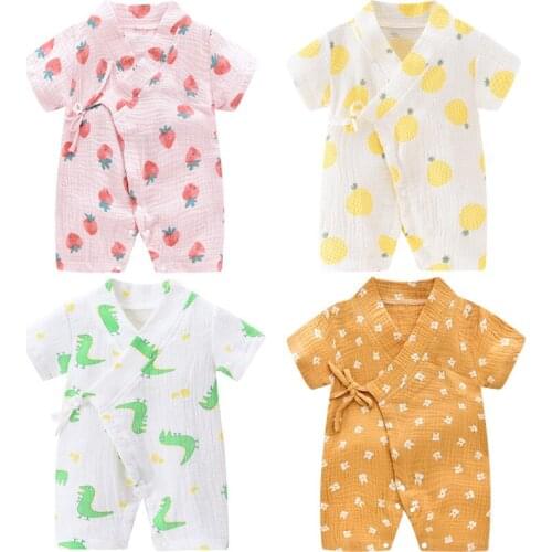 Baby Summer Romper Baby Girls Short Sleeves One-piece Baby Cute Pajamas Baby Boys Pint Flowers Clothing 3-24 Months Kids Cotton