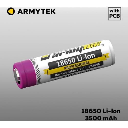 Armytek 18650 Li-Ion Battery 3500mAh Rechargeable Protected Battery for Flashlight/Torch only