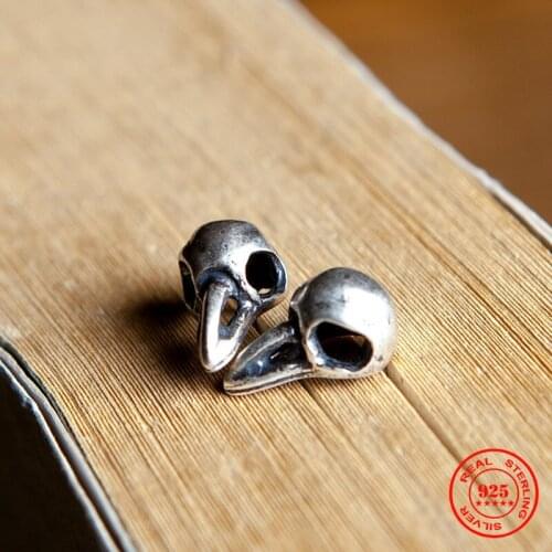 MKENDN 3D Gothic Style Earrings Retro witch Skull Crow Bird Stud Earrings Punk Raven 925 Sterling Silver Dark Jewelry