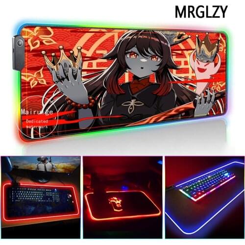 MRGLZY Genshin Impact LED Light RGB Gamer Gaming Accessories Anime Sexy Girl Hu Tao Large Mouse Pad Desk Mat for Laptop Keyboard