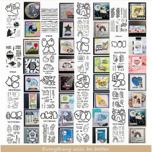 Mix Animals Tree Flower Penguin Whale Unicorn Owl Letter Sentence Metal Cutting Dies Match Clear Silicone Stamps Make Cards 2021