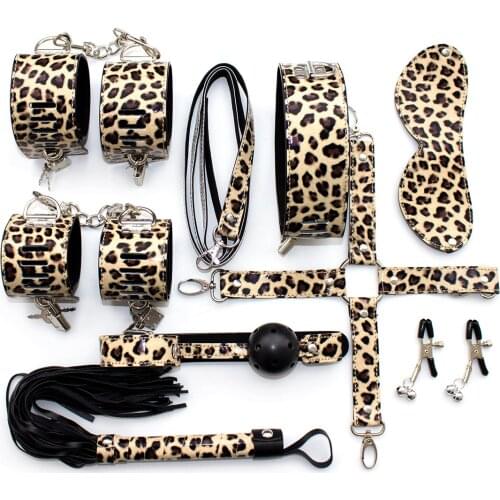 Handcuffs Nipple Clamps Bondage Whip BDSM Sexy Toys Exotic Sex Products For Adults Games Leather Bondage Sex Bondage Kit 12 Pcs