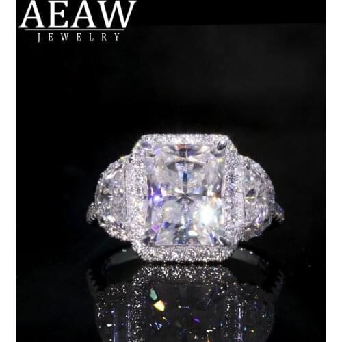 AEAW Randiant Moissanite Ring for Engagement Halo Ring 6ctw White Moissanite Lab Diamond 18k White Gold Wedding Rings For Women