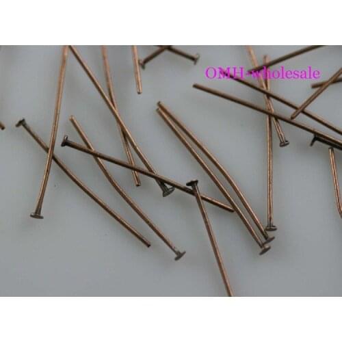 OMH wholesale 350pcs Jewelry accessories production tool 40mm Brooches Antique red Copper color metal Head pins DY66-40