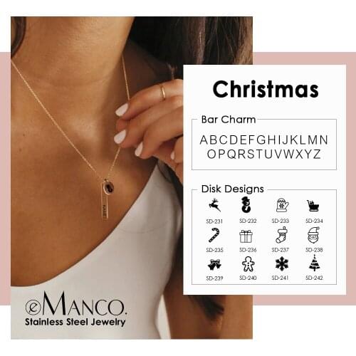 EManco Classic Christmas Customizable bar Necklace 316L Stainless Steel Jewelry For Women Lovely Snow Choker Gold Charm Chain