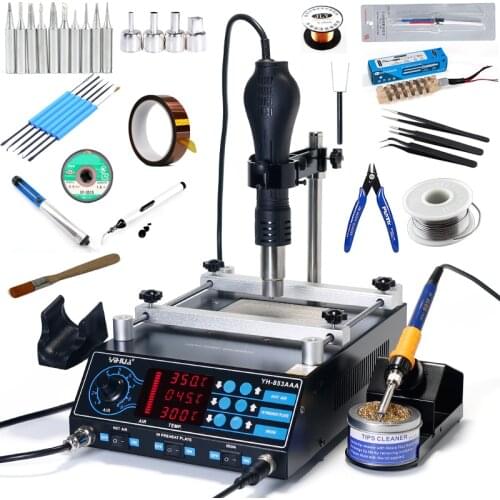 YIHUA 853AAA 3 In 1 LED Display BGA Rework Soldering Station Hot Air Gun PCB Preheating Station Desoldering Soldering Iron Tools