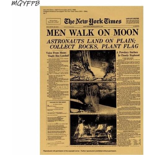 The New York Times Apollo Landing on The Moon Kraft Paper Poster Home Room Decoration Painting Core 50.5x35cm