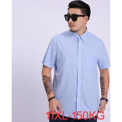 Summer 4XL~11XL mens Cotton linen short sleeve dress shirt square collar non-iron regular fit anti-wrinkle pocket male