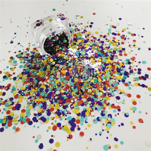 PrettyG 1 Box Colorful Round Dot Mixes Shape Glitter Sequins for Nails DIY Art Decoration Makeup Body Tattoo Makeup Accessories