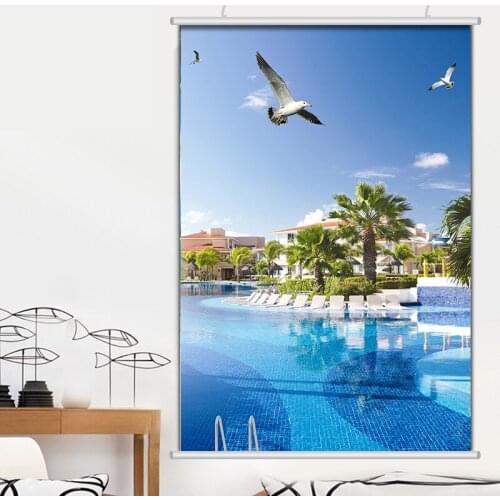 Customized sea landscape painting European and American sliding door stickers Self-adhesive shading window grilles