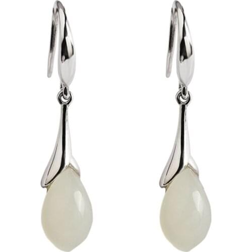 Jade Angel 925 Silver Natural Jade Drop Earrings Christmas gift, Mothers Day gift, Valentines Day gift, Birthday gift