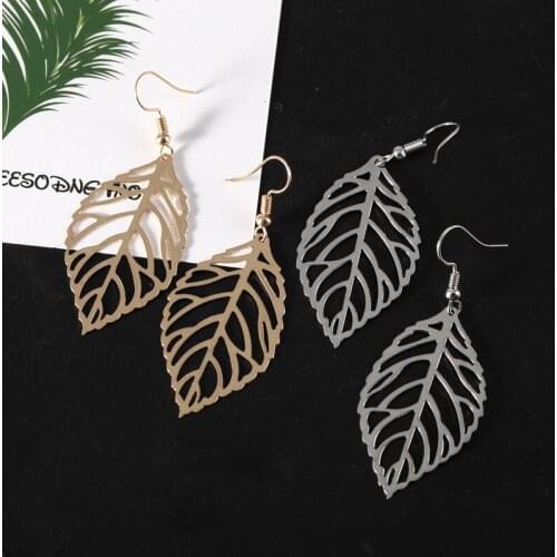 Smooth Hollow Metal Leaf Earrings for Women Girls Long Leaves Dangle Drop Earrings Statement Piercing Earrings Jewelry