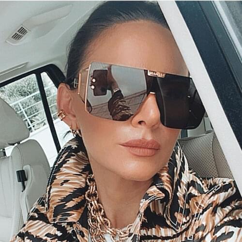 2021 Big Frame Sunglasses Overszied Pink Women Shades Flat Top Fashion Sun Glasses For Men One-Piece Luxury Square Glasses Gafas