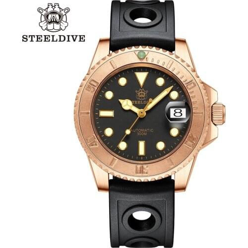 STEELDIVE SD1953S Bronze Bezel C3 Green Luminous 300M Waterproof Stainless Steel Case Back 41mm NH35 Automatic Dive Watch