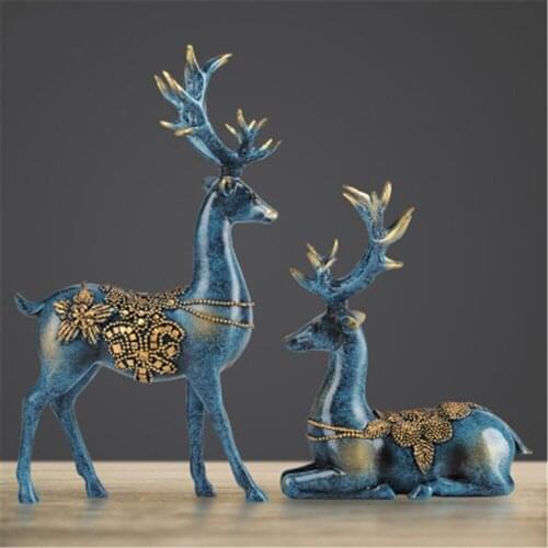 Home Furnishing Resin Crafts Ornaments European and American Style Jewelry Standing Posture Inlaid with Orbs Couple Deer