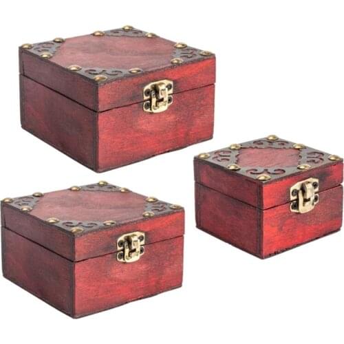 Vintage Jewelry Storage Box Wooden Pirate Treasure Chest Organizer Souvenir Keepsake Case Birthday Gift Party Favors