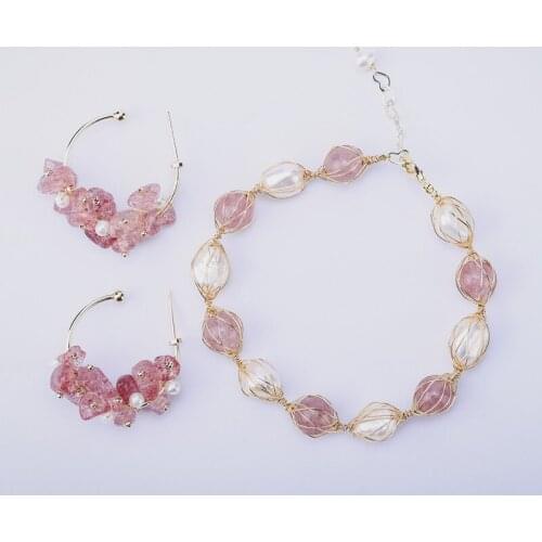 Jewelry Sets for Women Stud Earrings Bracelet Wedding Love Gifts Freshwater Pearl Copper Wire Winding Crystal 2020 New Ladies