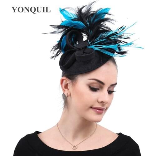 Black Hair Accessories Women Fascinators Elegant Lady Cap Mesh Hats Fashion Fancy Feathers Wedding Party Hat Chapeu Feminino