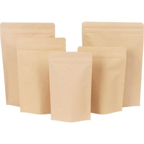 1000pcs/lot Aluminum Foil Kraft Paper Bags Standing bag Snack Food Sealed Bag Dried Tea Grain Candy Zip Lock Stand Up Bags Brown