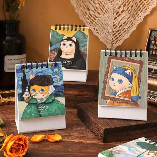 2021 2022 Mini Calendar Retro Oil Painting Coil Desktop Desk Calendar Students Learning Schedule Planning Office Supplies