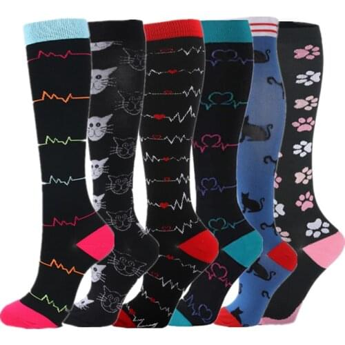 6/7 Pairs Compression Stocking Running Sports Socks Women Knee High Edema Anti Fatigue Diabetes Varicose Veins Compression Socks