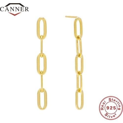 CANNER 925 Sterling Silver Stud Earrings For Women Minimalist 3 Zircons Piercing Earring Earings Chain Jewelry Gift Pendientes