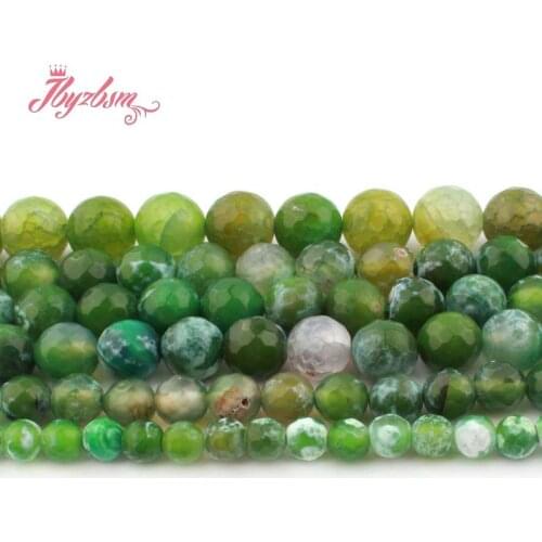 6,8,10,12mm Round Green Faceted Craceked Fire Agates Beads Natural Stone Beads For DIY Necklace Jewelry Making 15"
