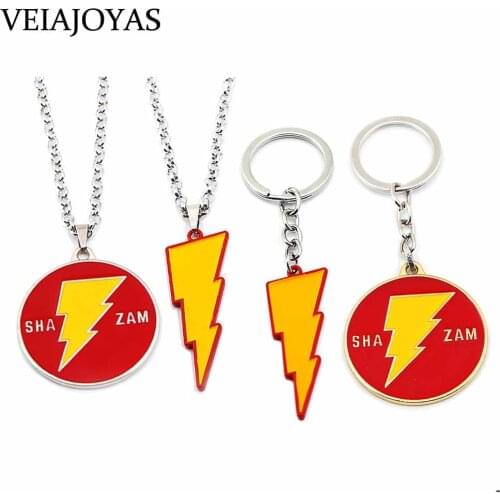 New Movie Shazam Pendant Necklace Silver Gold Flash Lightning Charms Keychains Women Long Chain Necklaces kolye collares Jewelry