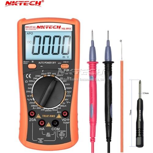 NKTECH Digital Multimeter NK-891C True RMS AC DC Voltage Current 20mF Capacitance Resistance Temperature Diode Transistor Test