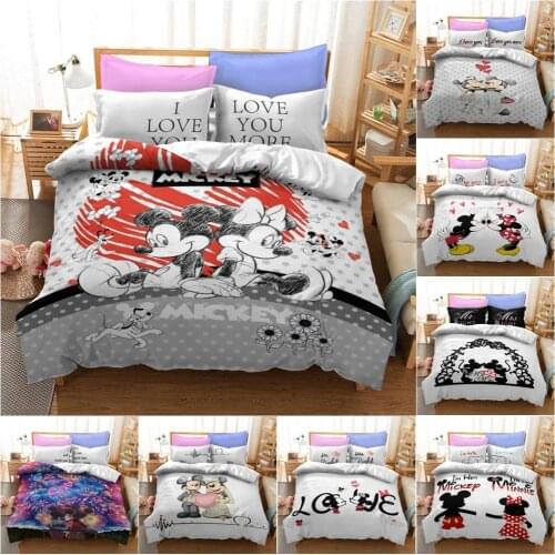 Disney Mickey Minnie Mouse Duvet Cover Set with Pillowcase Bedroom Decoration Bedding Set Twin Queen King for Couple Gifts