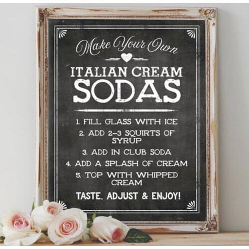 Italian Wedding Party Decoration Prints 'Make your own ITALIAN CREAM SODAS' Canvas Painting Chalkboard Style Wall Art Decor