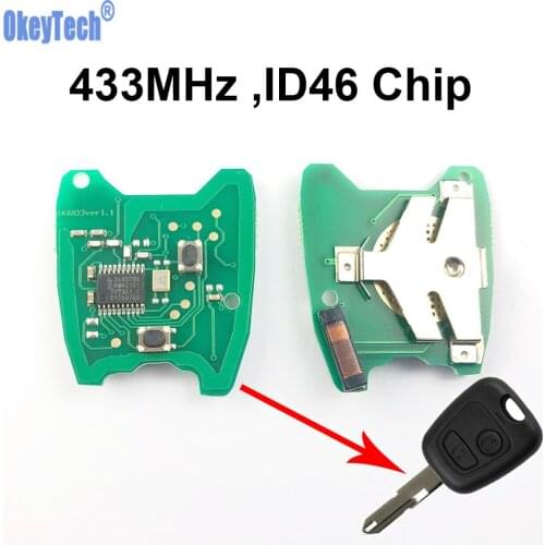 OkeyTech Car Remote Control Key Circuit Board for PEUGEOT 206 207 ID46 Electric Chip 433MHz 2 Buttons