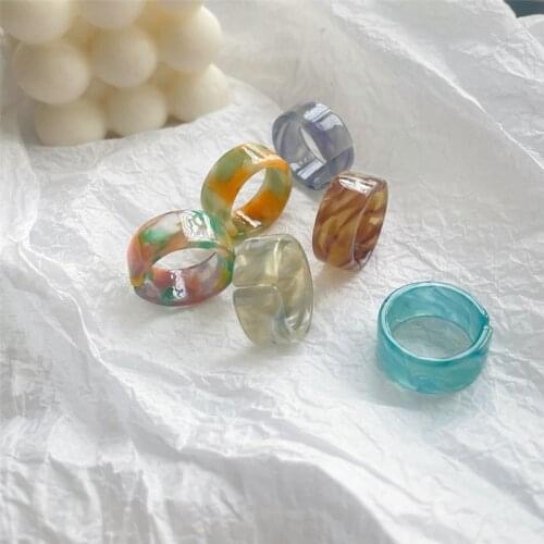 New Handmade Color Blooming Acrylic Ring Oil Painting Color Retro Simple Open Adjustable Rings For Women Girls Fashion Jewelry