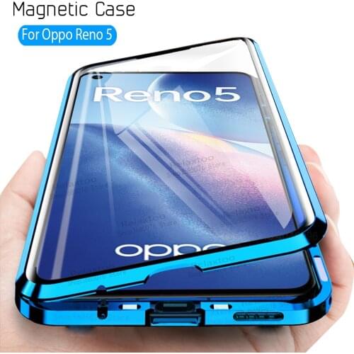 Reno5 4G Cases Magnetic Flip Phone Cover Case For Oppo Reno 5 5G 5K K Double-sided tempered glass shell cover coque fundas