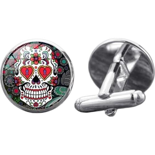 Mexican Folk Art Sugar Skull Cufflinks Retro Hyperbole 8 Style Day of The Dead Skeleton Party Men Sleeve Shirt Cufflinks