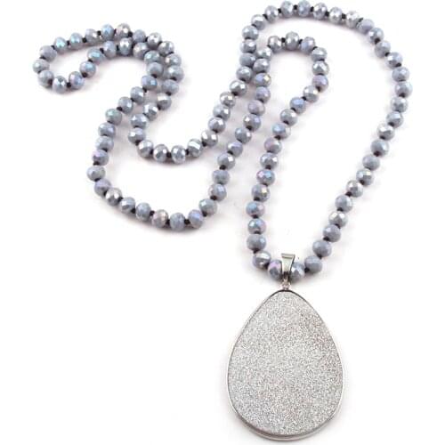 MOODPC Fashion Bohemian Jewelry Crystal Glass Long Knotted Shell Drop Pendant Necklace Women Lariat Necklaces