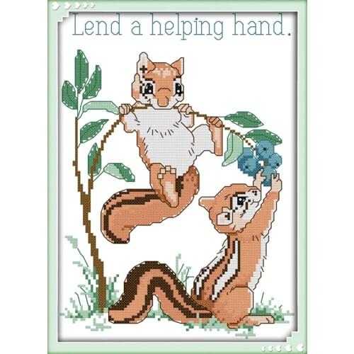 Help each other cross stitch kit cartoon 11ct count canvas stitches embroidery DIY handmade needlework plus