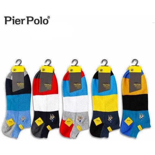 PIER POLO Summer Socks Men 5Pairs/Lot Casual Breathable Cotton Men Socks Male Fashion Brand Embroidery Ankle Socks