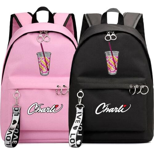 New Charli DAmelio Webbing Backpack Students School Bags Girls Charli D'Amelio Bookbag Kpop Women Casual Travel Knapsack Mochila