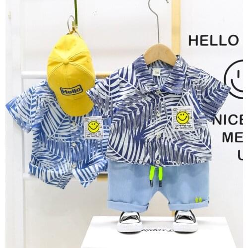 Toddler Boys Print Clothes 1 2 3 4 Years Children Beach Sets Casual Kids Thin Outfits Shirt + Shorts 2 PCS Costume 2 Colors