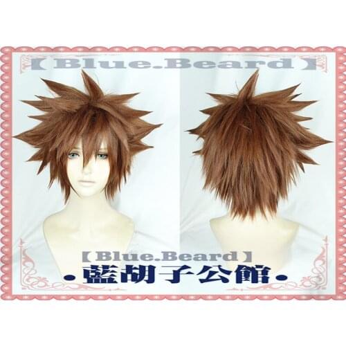 Anime Kingdom Hearts Sora Cosplay Wig Brown Short Synthetic Hair Halloween Costume Wigs + Wig Cap