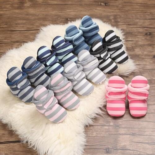 Baby Socks Shoes Boy Girl Stripe Gingham Newborn Toddler First Walkers Booties Cotton Anti-slip Infant Crib Shoes For 0-18M