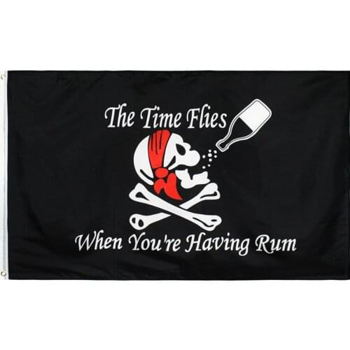 Jennifer 90*150cm the time flies when you are having rum jolly roger skull bone pirate Flag for decoration