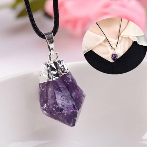 Natural Amethyst Quartz Pendant Raw Mineral Purple Crystal Pendulum for Increase Woman charm Necklaces Reiki Healing Stone Gift