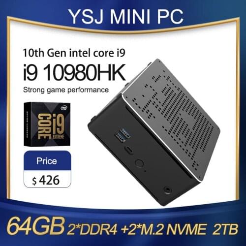 Threads Gaming Desktop Computer 2 Lans Mini PC Intel Core i9 9880H 8 Cores 16 2*DDR4 2*M.2 NVMe Win10 Pro 4K HTPC HDMI DP Type-C