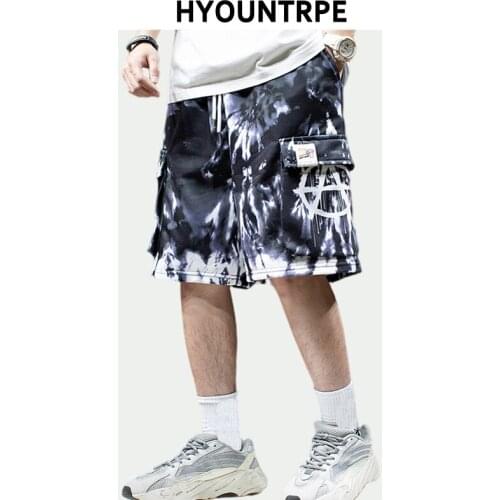 Hip Hop Loose Shorts Elastic Waist Pants Fashion Tie Dye Side Pockets Men Summer Casual Drewstring Streetwear Sportswear Joggers