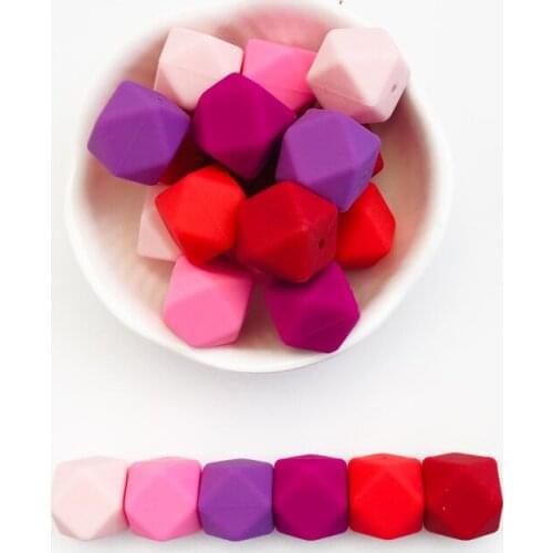 100pcs/lot 17mm Baby Teether Color Silicone Hexagon DIY Chew Beads Pacifier Chain Necklace Toy Chewable Teether Nipple BPA Free