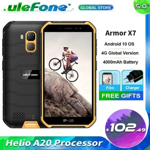 Ulefone Armor X7 IP68 Waterproof Rugged Phone 5.0-inch Android10 Smartphone 2GB 16GB Quad-core NFC 4G LTE Mobile Phone