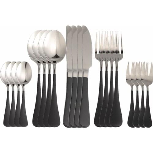 20Pcs Stainless Steel Black Silver Cutlery Tableware Set Dinnerware Dinner Party Flatware Set Forks Knives Spoons Set Silverware